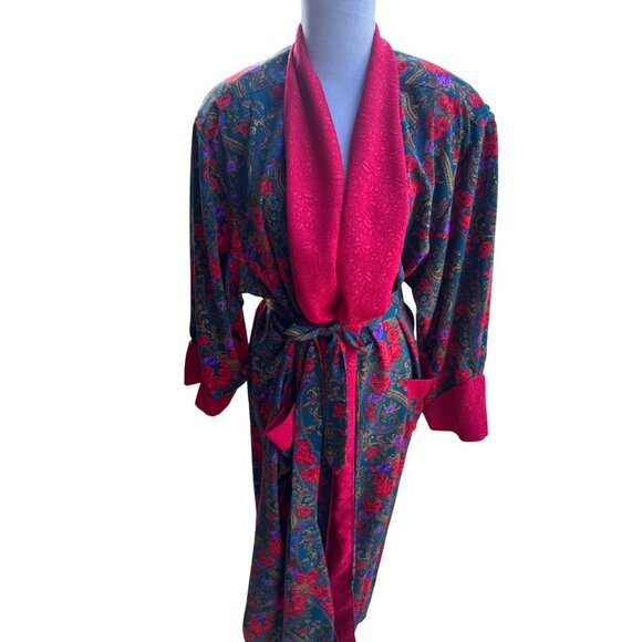 Vintage Victorias Secret Kimono Paisley Robe With Bright Red Accents Long Sleeve - Picture 1 of 9
